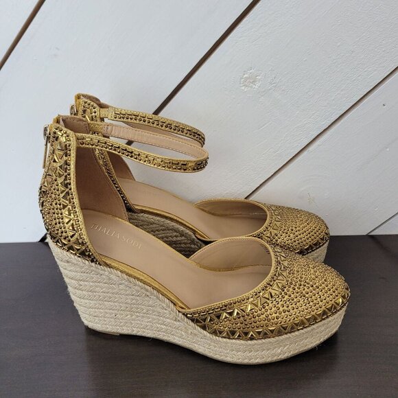 NEW Thalia Sodi Womens Mika Embellished Espadrille Gold Wedge Sandal 10 - Picture 1 of 10